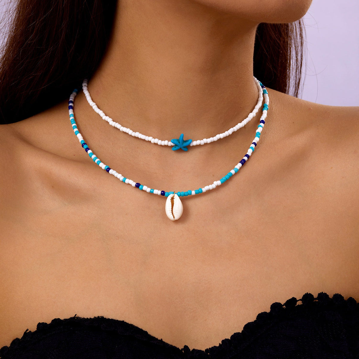 starfish necklace pearl multi-layer stacking necklace - MERGE.DAY.1.FREESTYLE