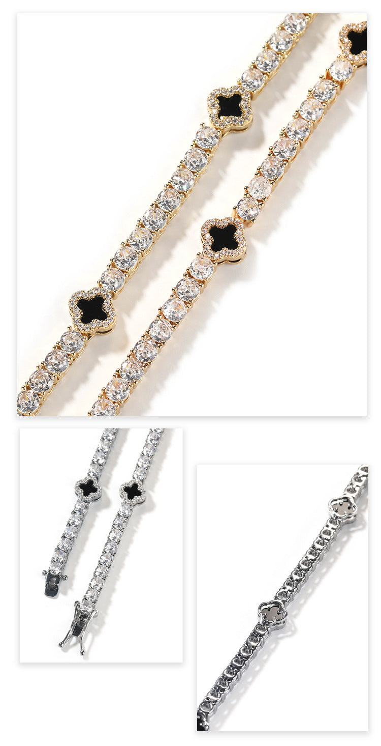 Hip-hop four-leaf clover diamond tennis chain necklace bracelet - MERGE.DAY.1.FREESTYLE