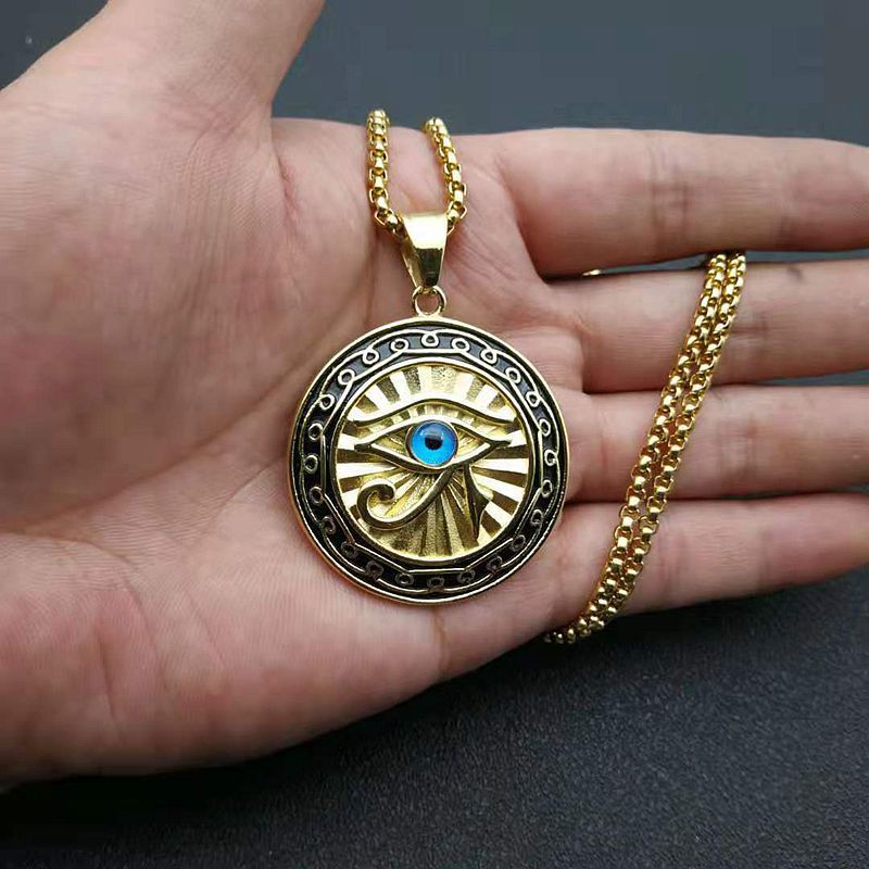 Eye of Horus Gold Blue Eye Medal Pendant - MERGE.DAY.1.FREESTYLE