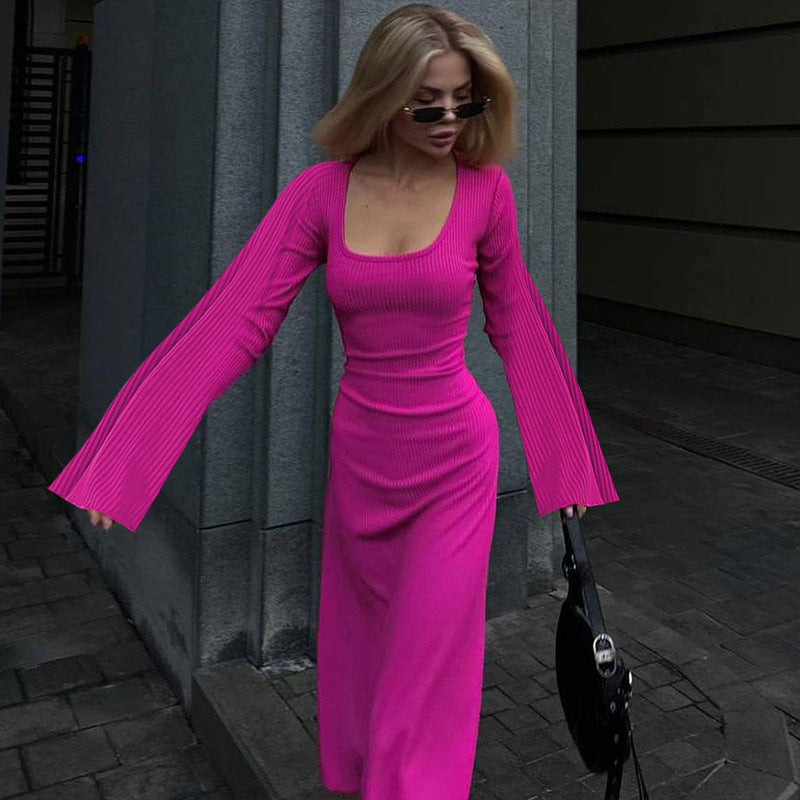 Autumn Fashion Loose U-neck Back Tie Long Sleeve Dress - MERGE.DAY.1.FREESTYLE