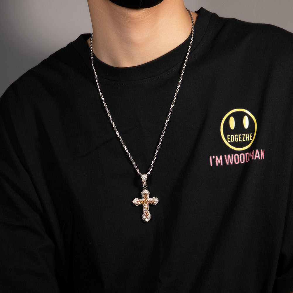 Hip-hop copper-inlaid purple zircon cross necklace - MERGE.DAY.1.FREESTYLE