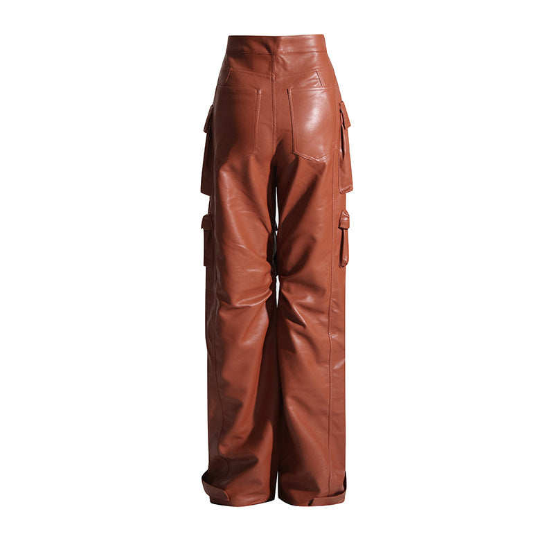 Multi-pocket overalls leather pants personality loose overalls - MERGE.DAY.1.FREESTYLE