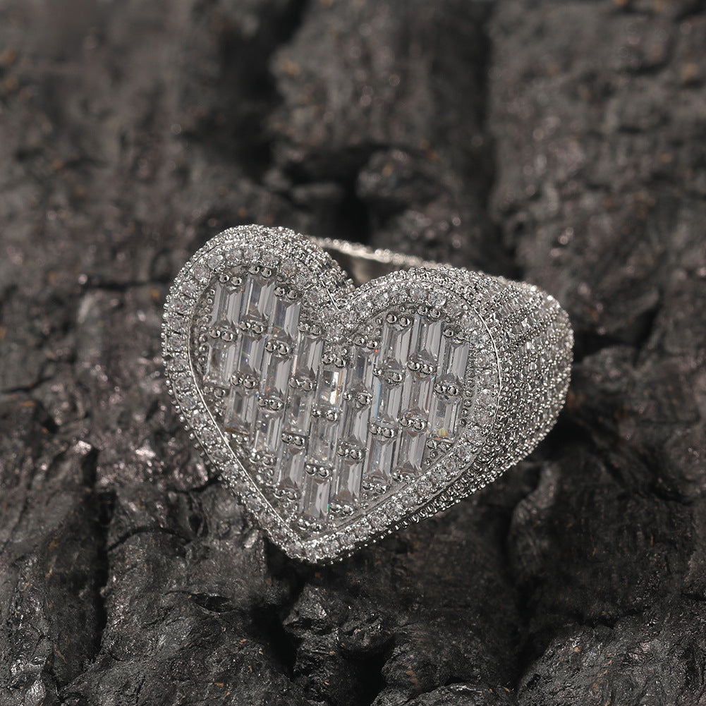 Hip-hop T-square heart-shaped zircon ring - MERGE.DAY.1.FREESTYLE