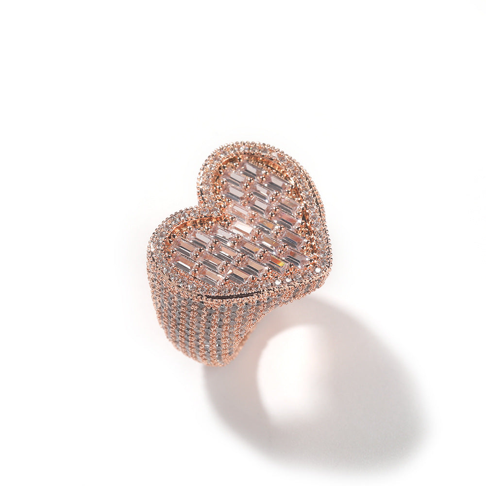 Hip-hop T-square heart-shaped zircon ring - MERGE.DAY.1.FREESTYLE