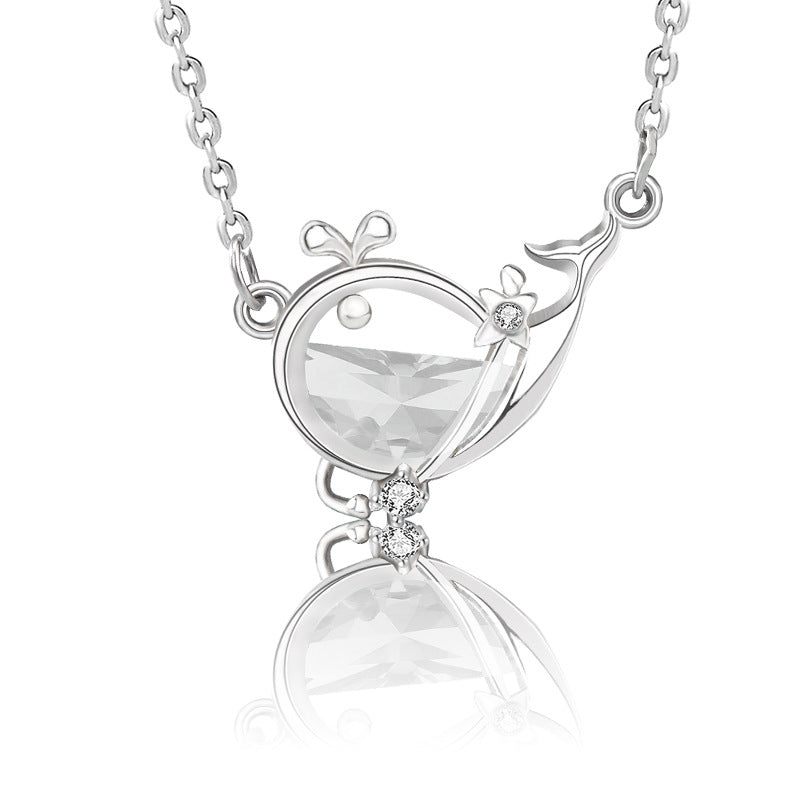 s925 Silver Sea Blue Half Moon Zircon Whale Necklace - MERGE.DAY.1.FREESTYLE