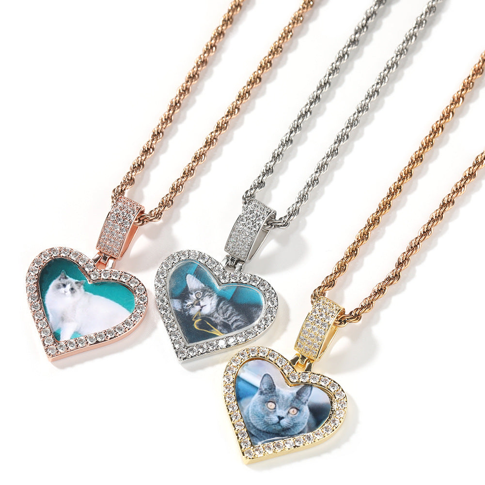 Customized photo heart shape pendant couple necklace - MERGE.DAY.1.FREESTYLE