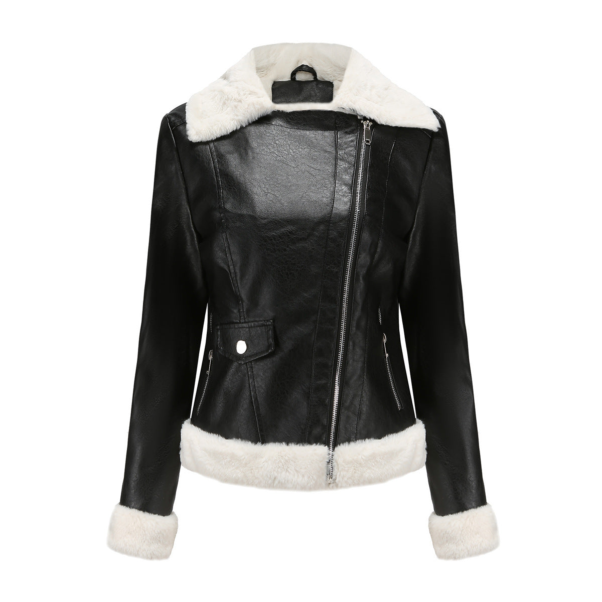 Autumn and winter fleece leather women's warm long-sleeved lapel coat jacket - MERGE.DAY.1.FREESTYLE