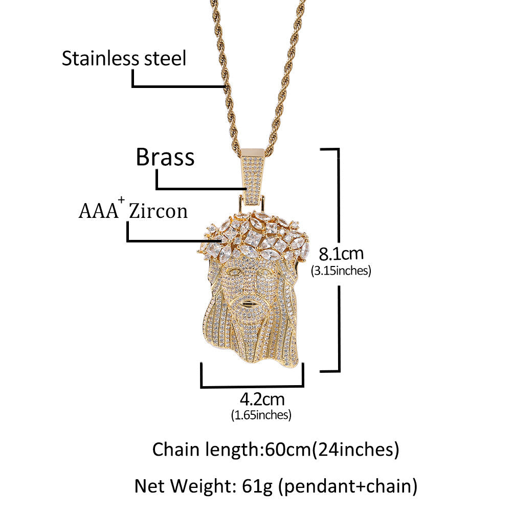 Hip Hop Iced Out CZ Jesus Piece Pendant Necklace - MERGE.DAY.1.FREESTYLE