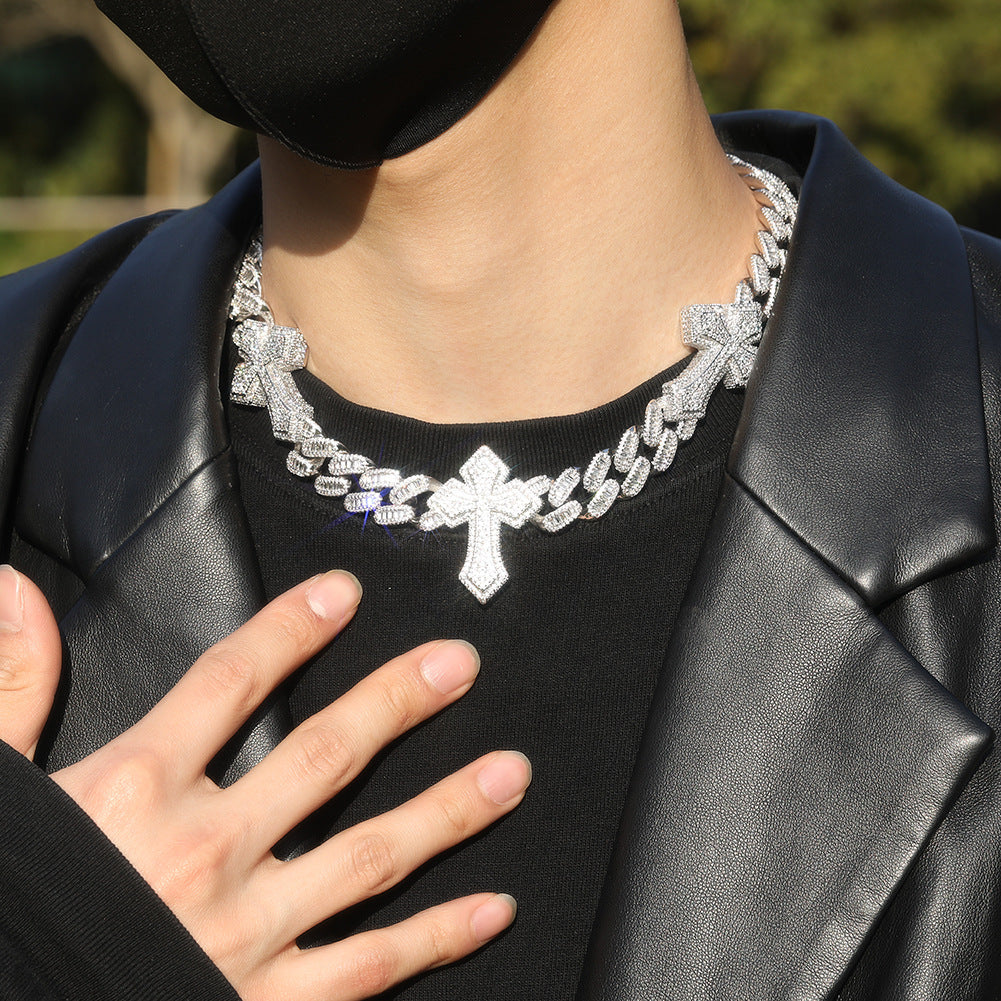 cuban link chain cross tennis necklace - MERGE.DAY.1.FREESTYLE