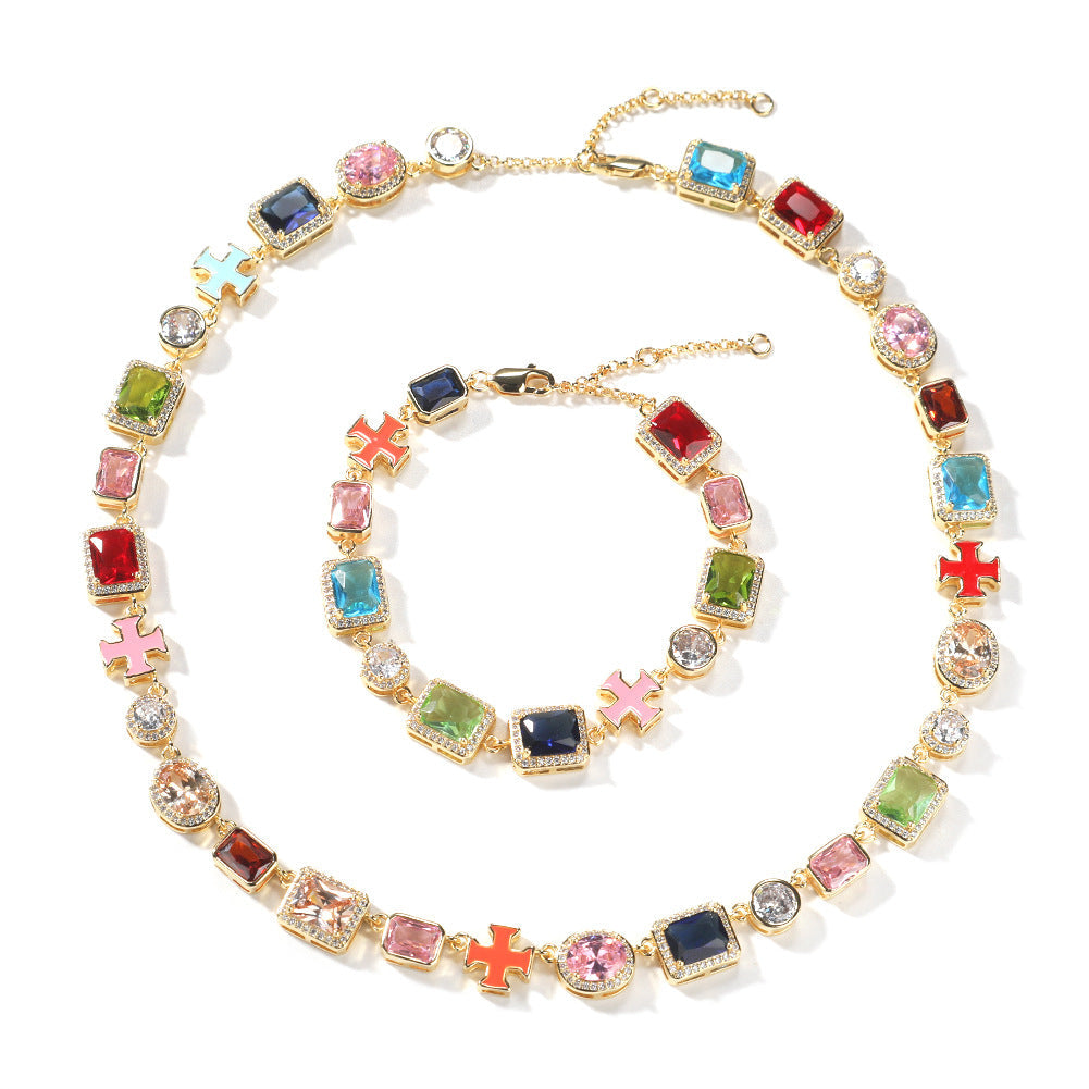 Exquisite diamond-encrusted colored gemstone bracelet and necklace - MERGE.DAY.1.FREESTYLE