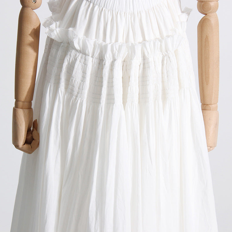 Pleated suspender long solid color full skirt dress - MERGE.DAY.1.FREESTYLE