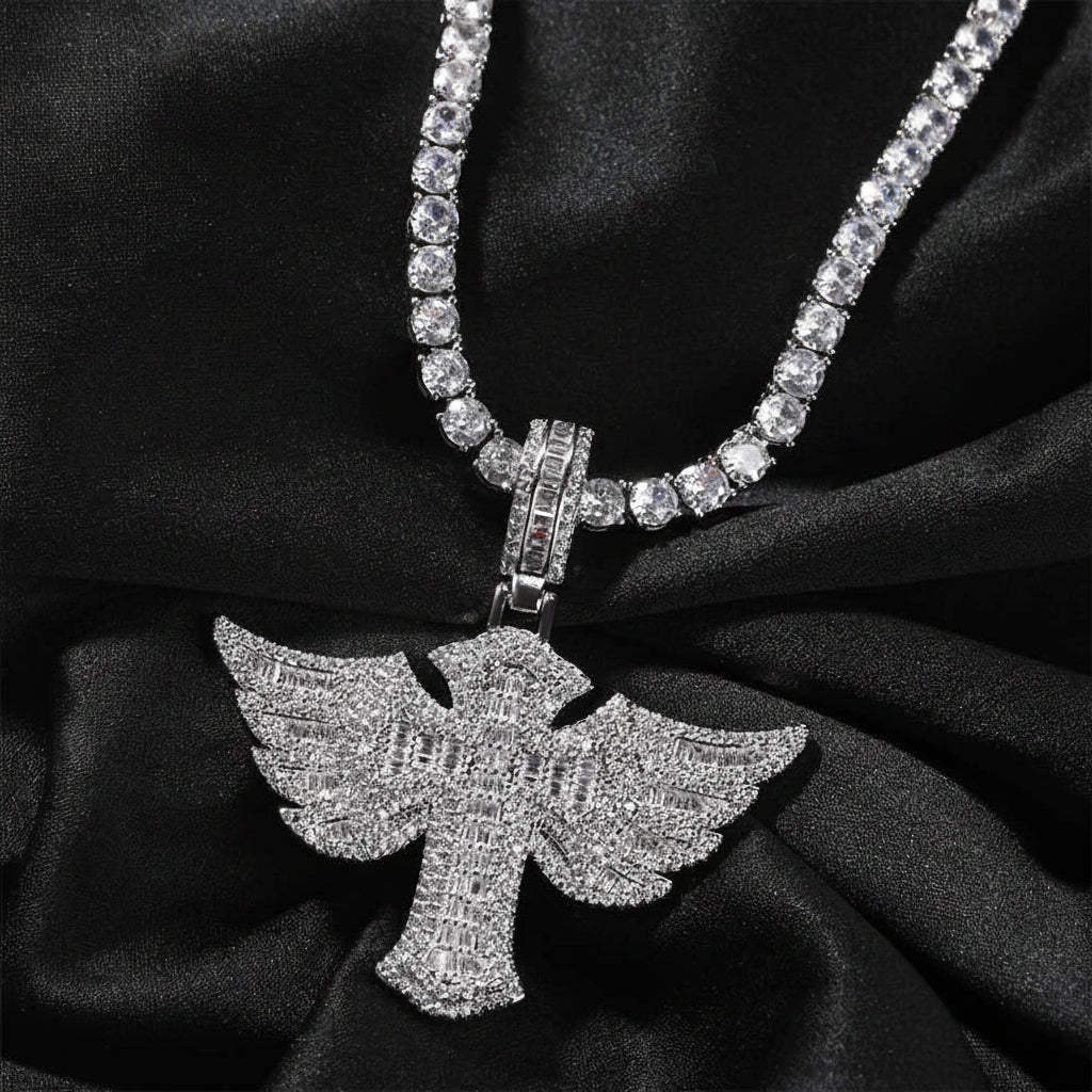 Angel Wings Cross Diamond Pendant - MERGE.DAY.1.FREESTYLE