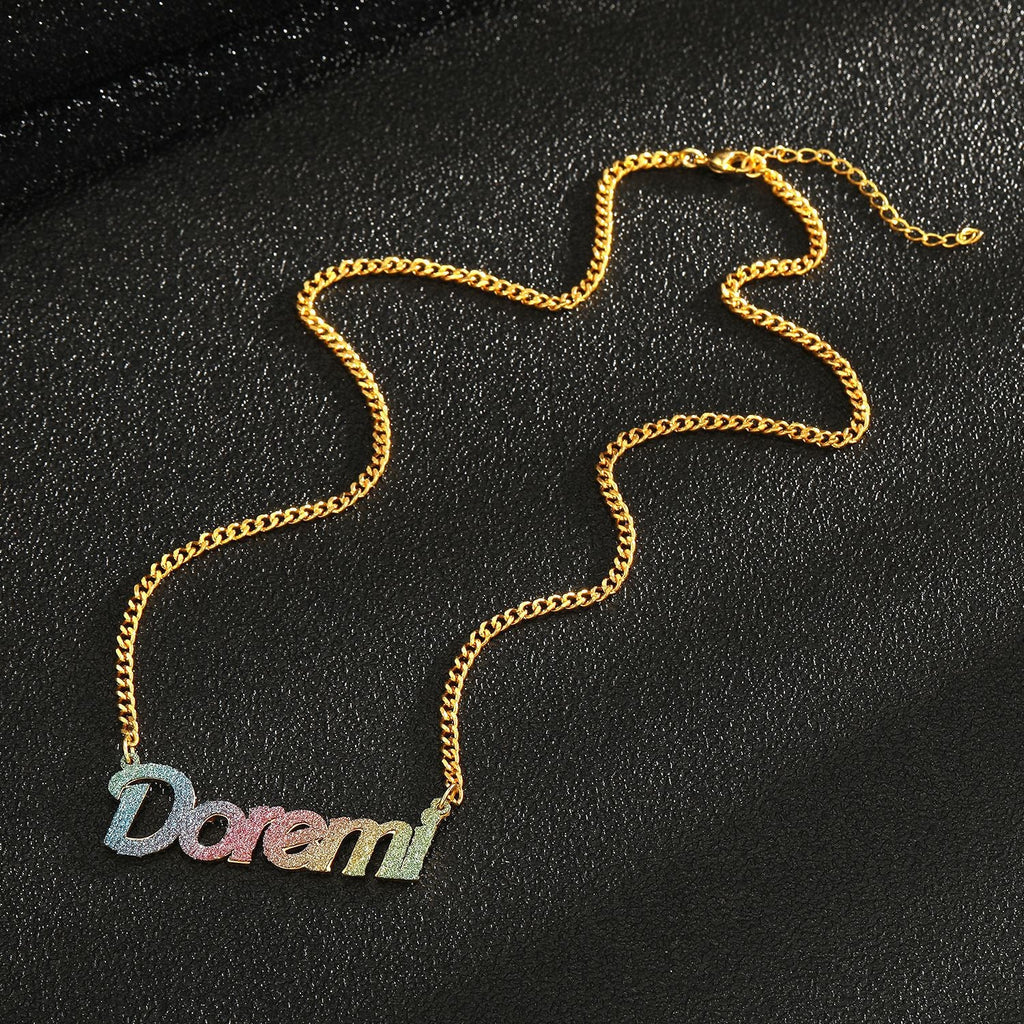 Colorful Name Necklace DIY Titanium Steel Glitter Pink Pendant - MERGE.DAY.1.FREESTYLE