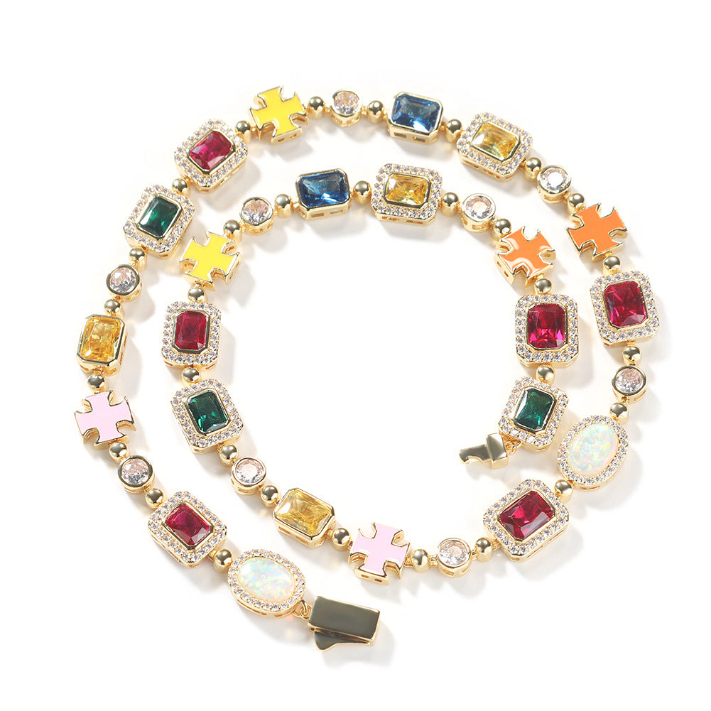 Hip-hop diamond multi-colored gemstone necklace - MERGE.DAY.1.FREESTYLE