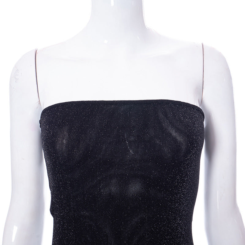 Spring low-cut solid mesh bandeau dress - MERGE.DAY.1.FREESTYLE