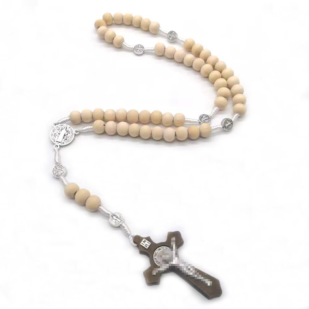 rosary necklace natural wooden beads - MERGE.DAY.1.FREESTYLE