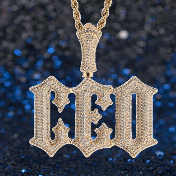 Diamond Burr Uppercase Custom Letter Pendant Necklace - MERGE.DAY.1.FREESTYLE