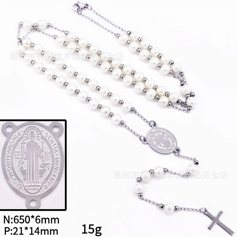rosary necklace 6mm cross necklace - MERGE.DAY.1.FREESTYLE