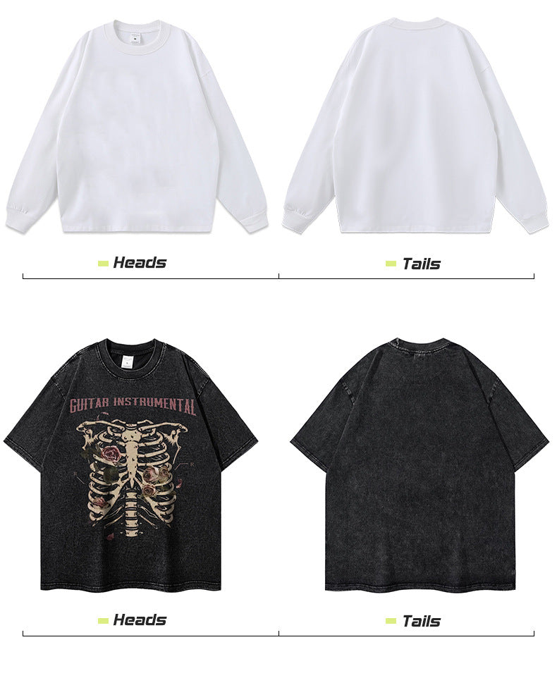 Rose skull print hip-hop T-shirt - MERGE.DAY.1.FREESTYLE