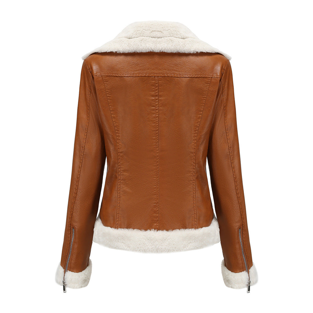 Autumn and winter fleece leather women's warm long-sleeved lapel coat jacket - MERGE.DAY.1.FREESTYLE