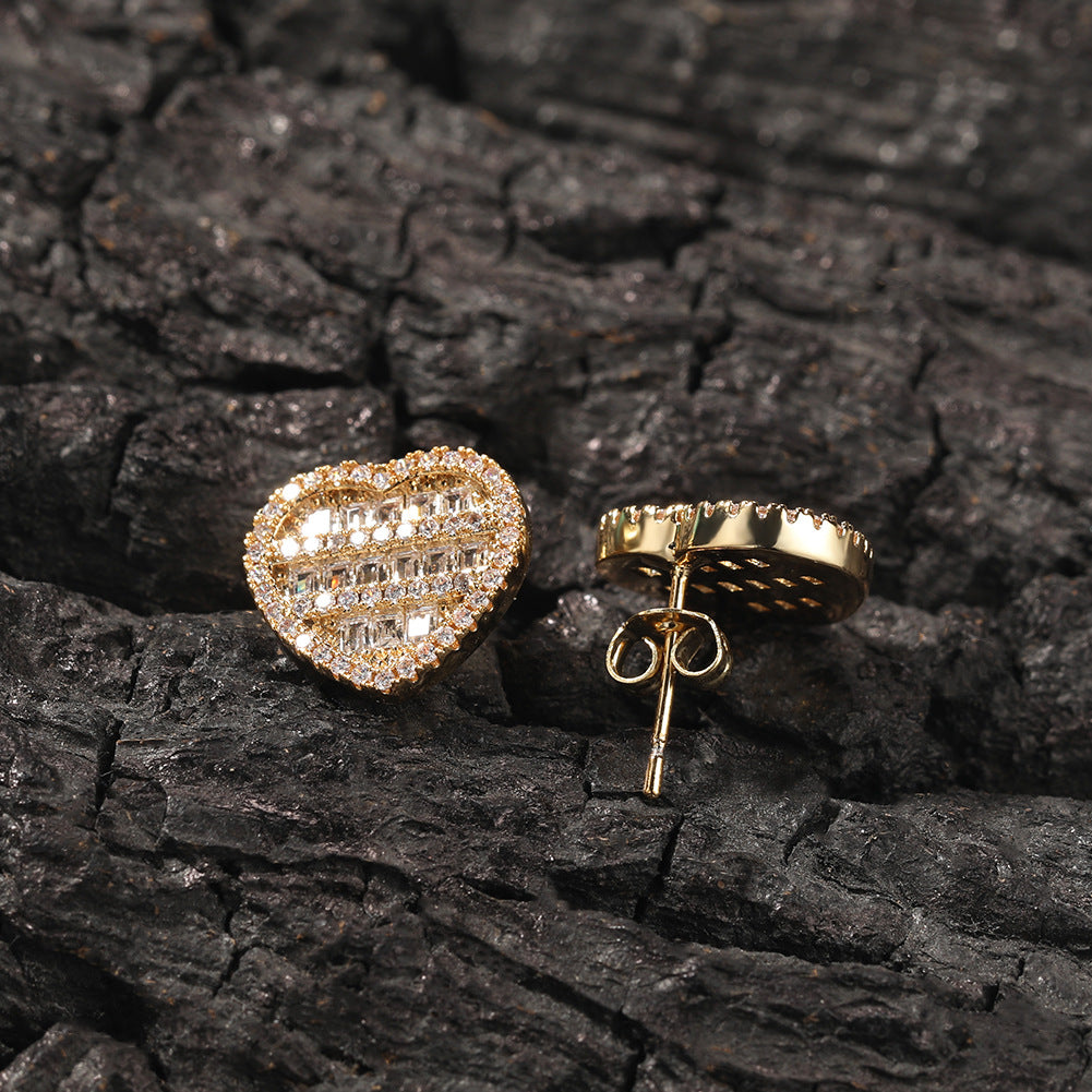 Hip-hop inlaid zircon heart-shaped earrings - MERGE.DAY.1.FREESTYLE