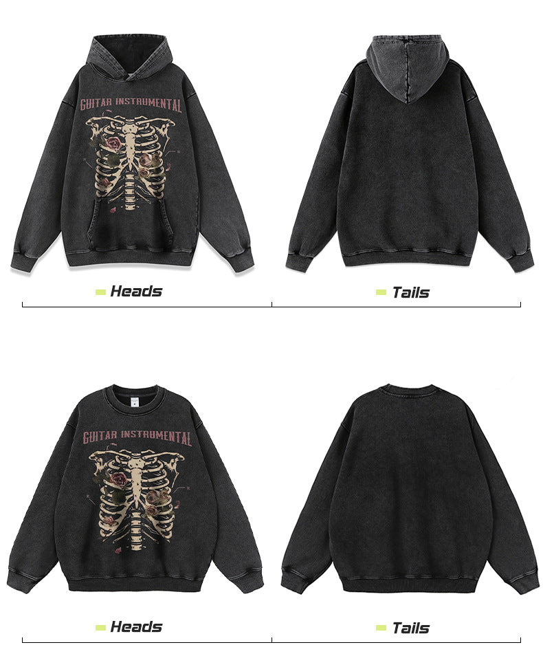 Rose skull print hip-hop T-shirt - MERGE.DAY.1.FREESTYLE