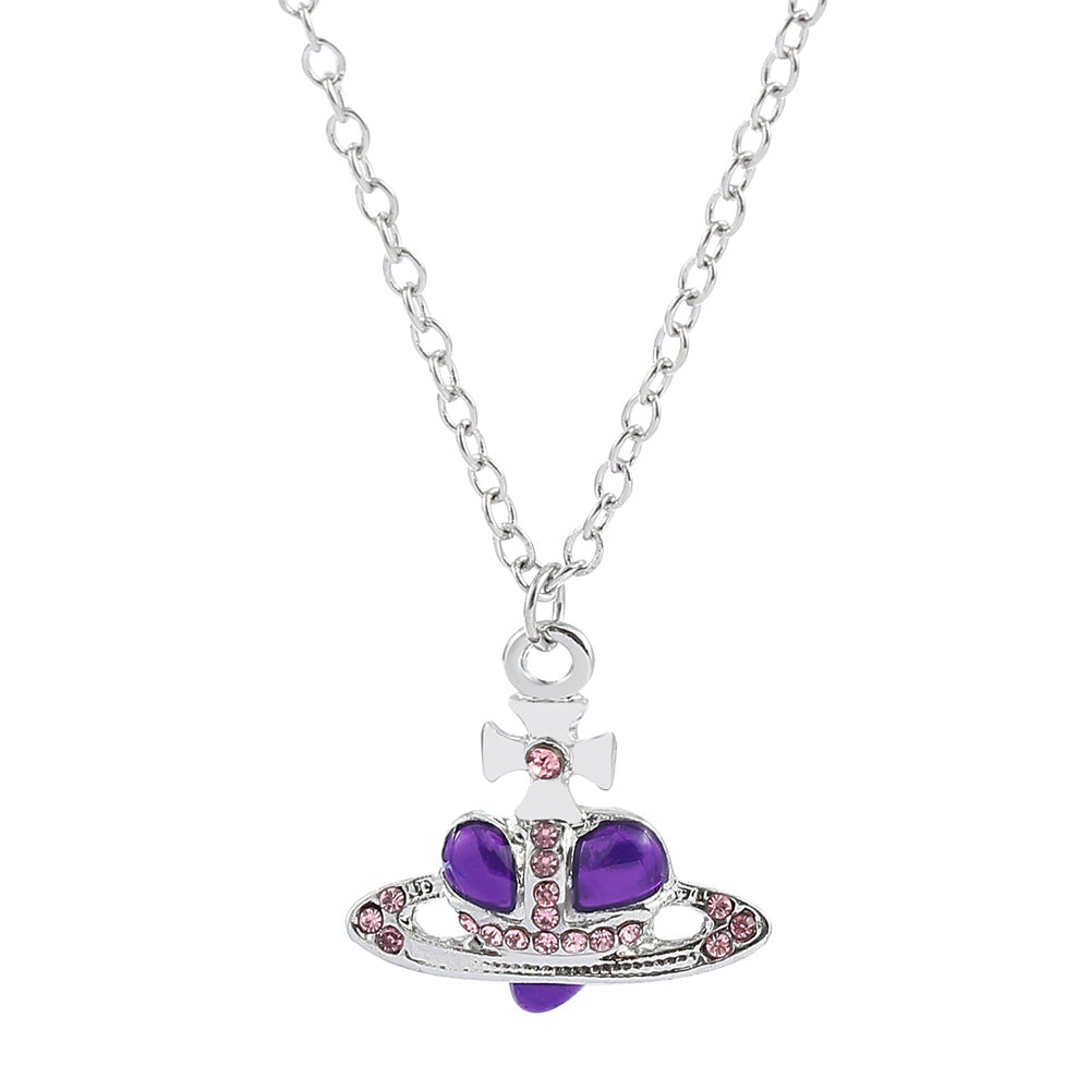 Saturn necklace, teardrop colored diamond earrings, Saturn earrings - MERGE.DAY.1.FREESTYLE