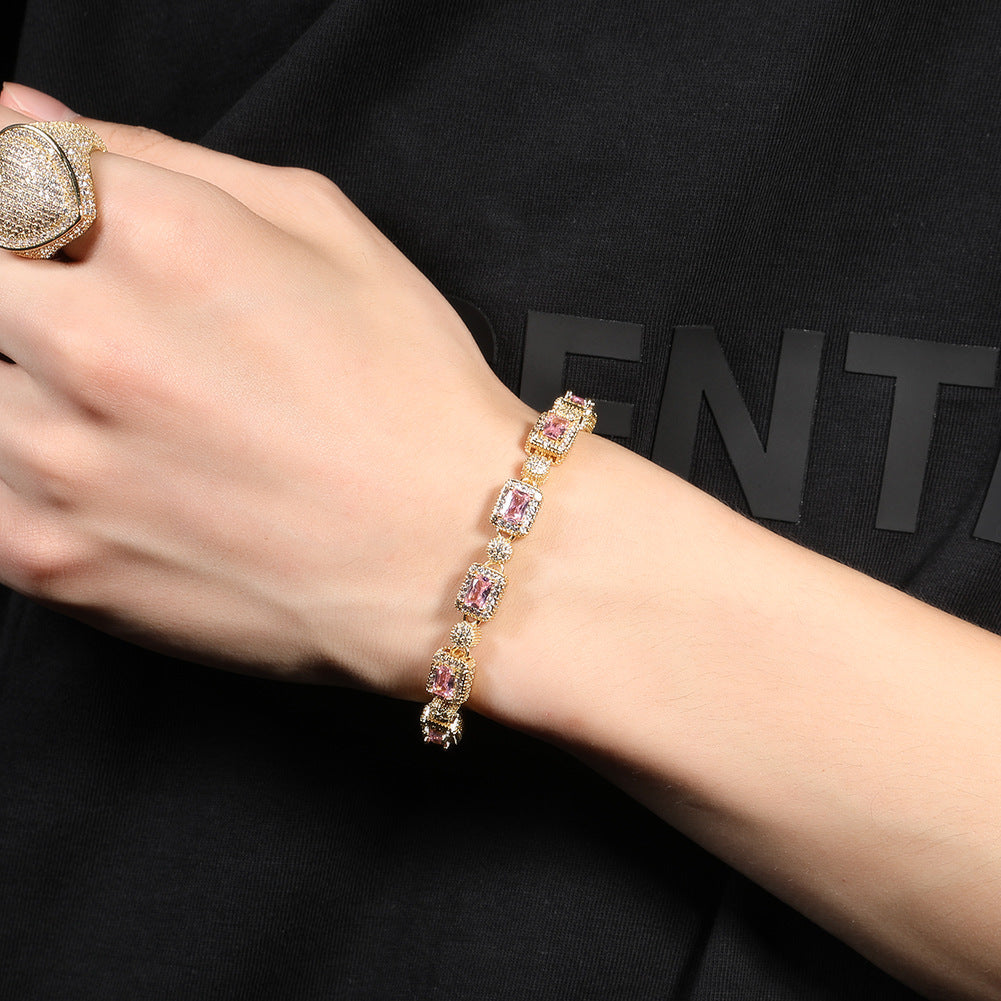 Copper inlaid pink zircon hip-hop bracelet - MERGE.DAY.1.FREESTYLE