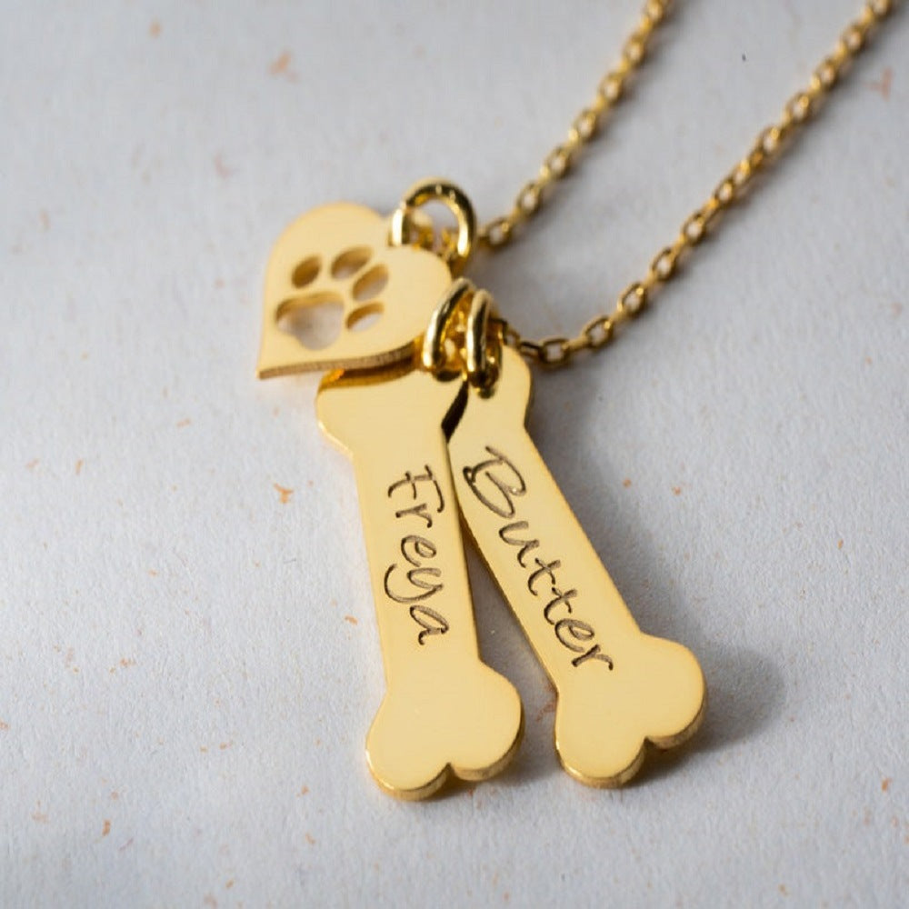 dog name necklace Personalized Bone Paw pendant - MERGE.DAY.1.FREESTYLE
