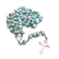Zebra Blue Rosary Necklace Cross Necklace - MERGE.DAY.1.FREESTYLE