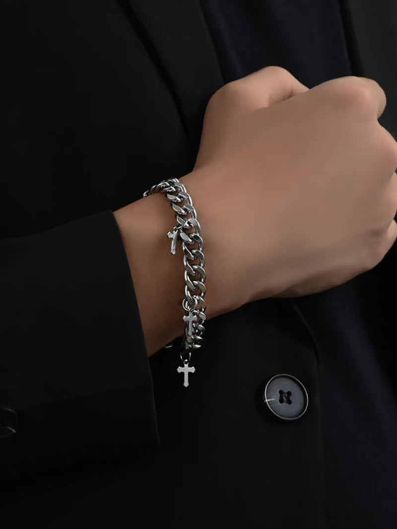 Cuban Titanium Steel Small Cross Bracelet - MERGE.DAY.1.FREESTYLE