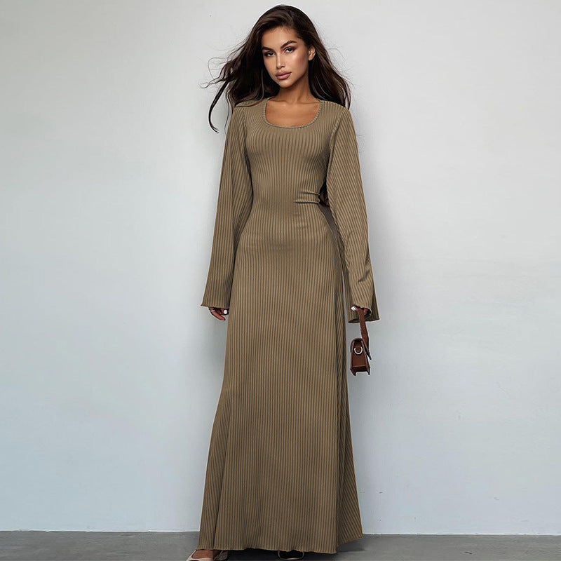 Autumn Fashion Loose U-neck Back Tie Long Sleeve Dress - MERGE.DAY.1.FREESTYLE