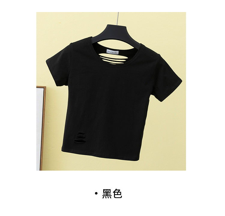 Summer ripped tight backless high waist T-shirt - MERGE.DAY.1.FREESTYLE