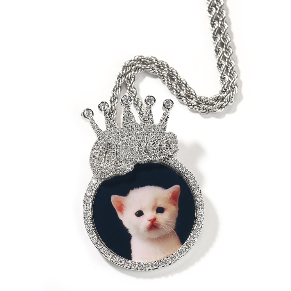 Custom Crown Round Photo Diamond Pendant Hip Hop Necklace - MERGE.DAY.1.FREESTYLE