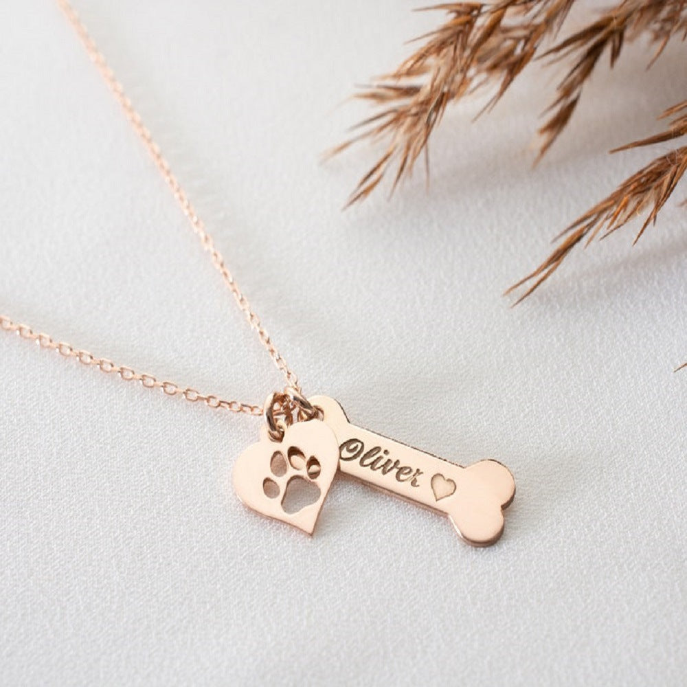 dog name necklace Personalized Bone Paw pendant - MERGE.DAY.1.FREESTYLE