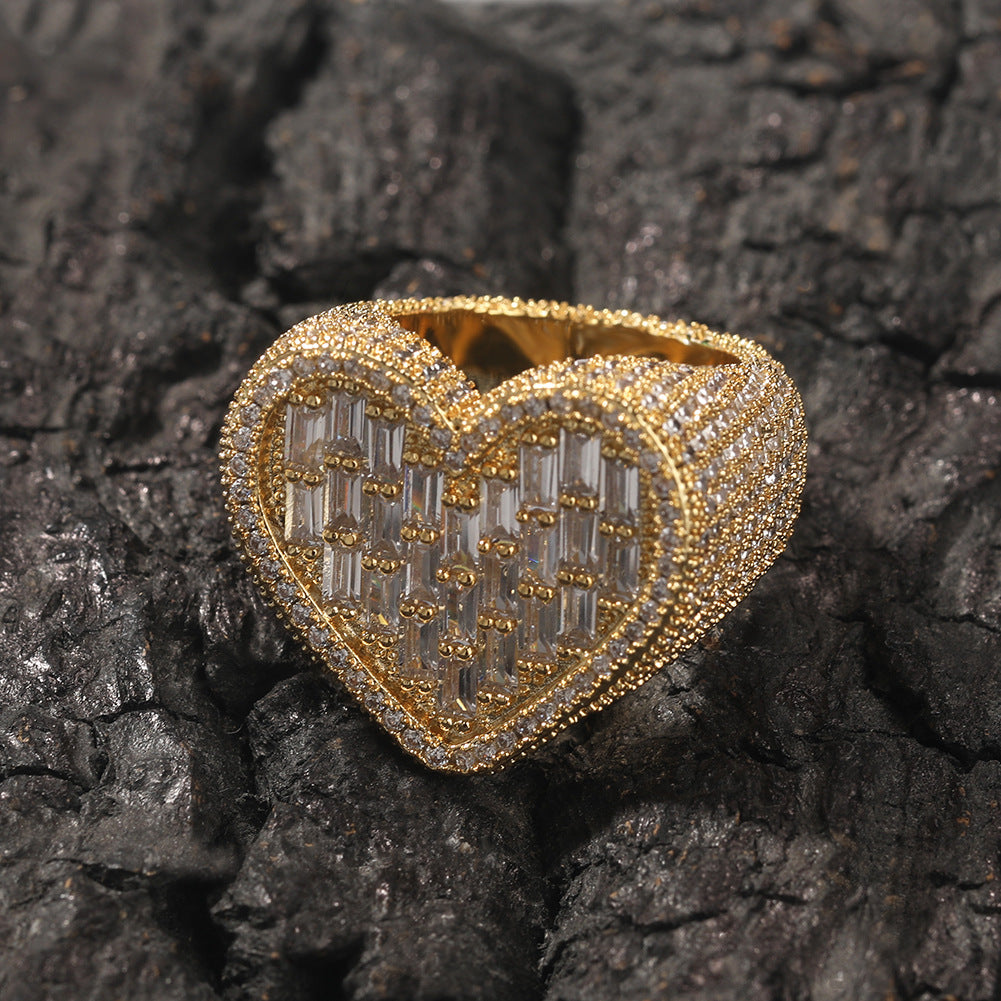 Hip-hop T-square heart-shaped zircon ring - MERGE.DAY.1.FREESTYLE