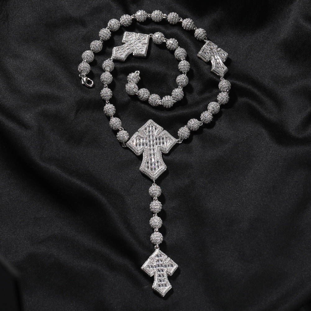 moissanite chain round bead cross necklace - MERGE.DAY.1.FREESTYLE