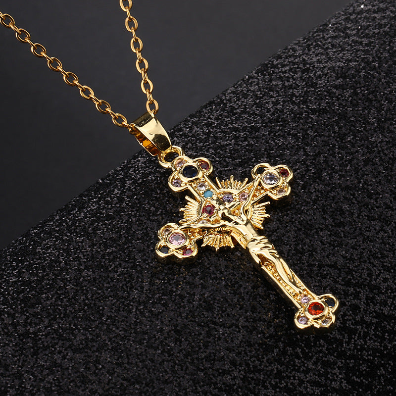 Cross colored zircon micro inlaid zircon necklace pendant - MERGE.DAY.1.FREESTYLE