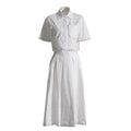Lapel short-sleeved shirt + skirt lace embroidery two-piece suit for women - MERGE.DAY.1.FREESTYLE