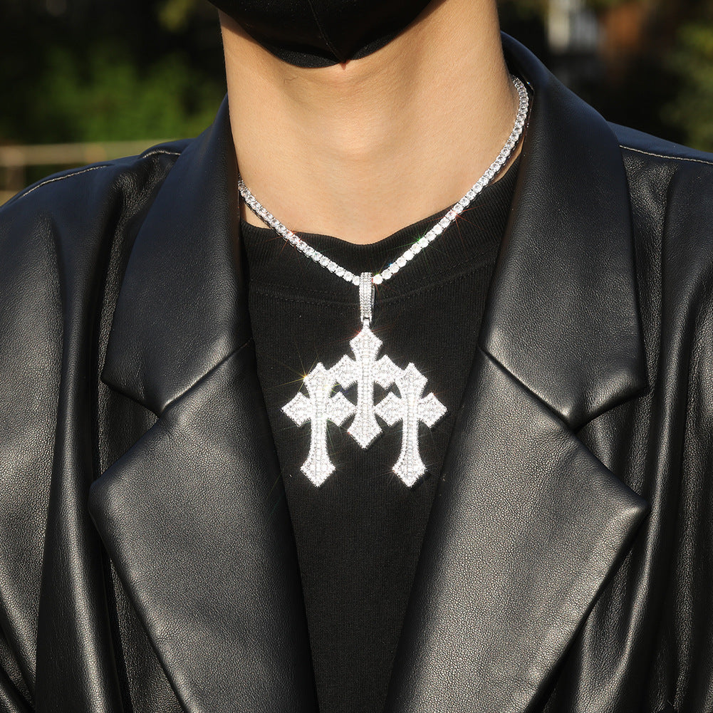 Retro Cross Pendant Fashionable Copper Inlaid Zirconia Necklace - MERGE.DAY.1.FREESTYLE