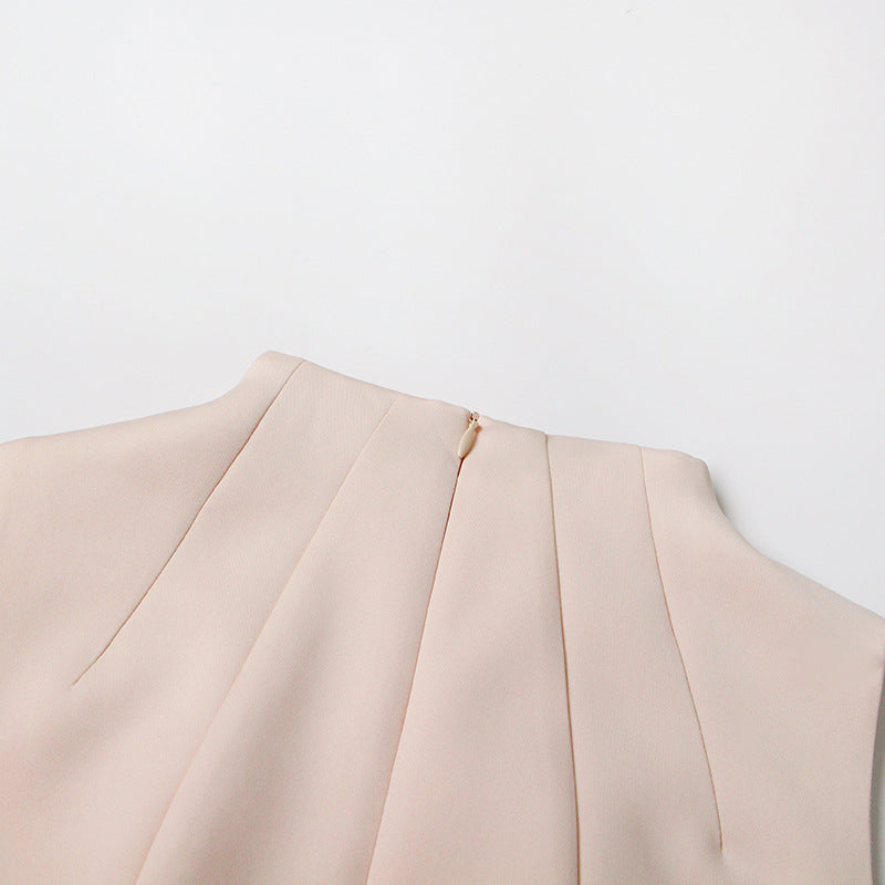Pleated round neck sleeveless A dress with waist slimming long skirt - MERGE.DAY.1.FREESTYLE