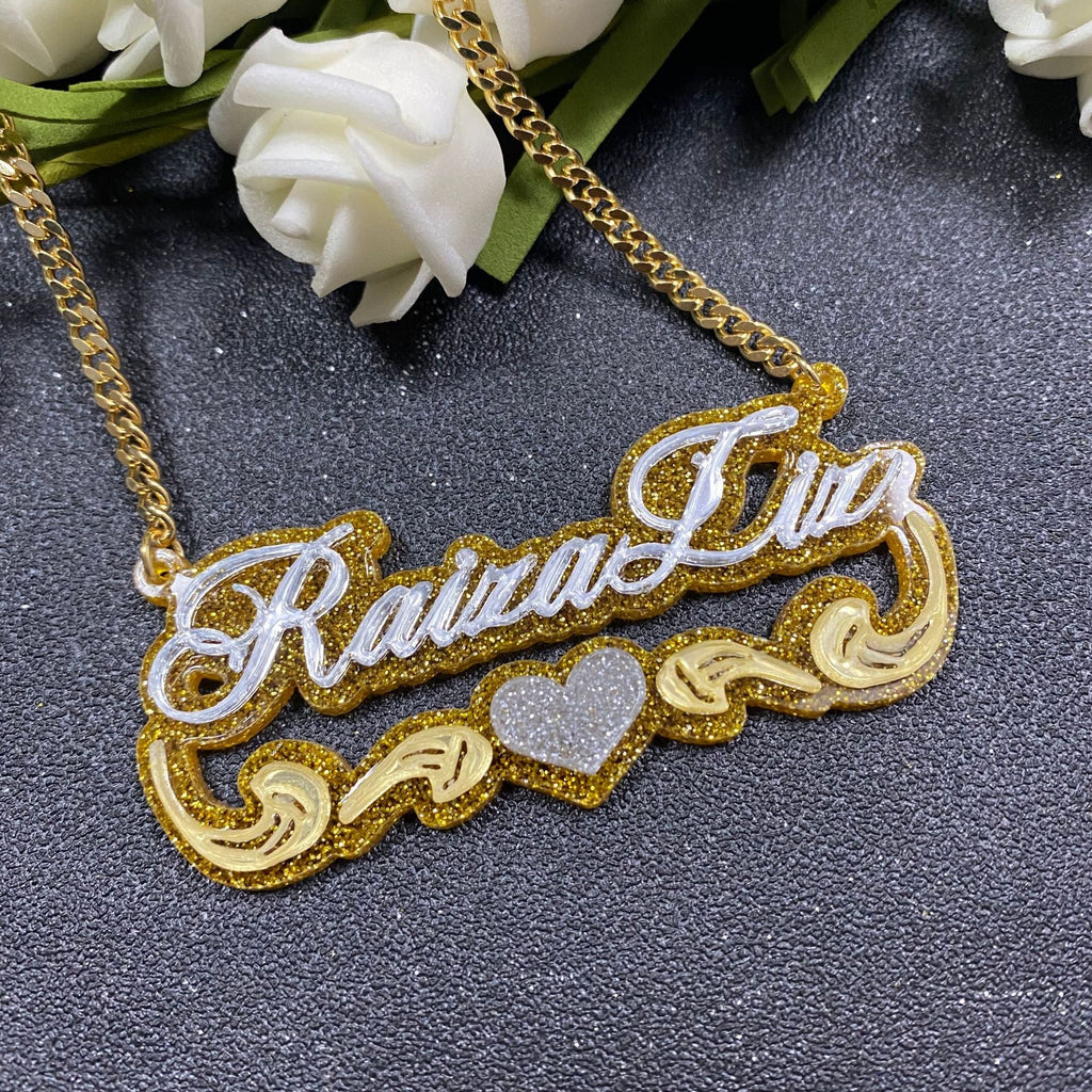 Custom creative name acrylic bamboo earrings necklace glitter set - MERGE.DAY.1.FREESTYLE