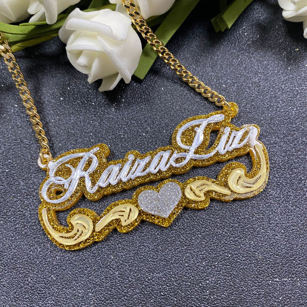 Custom creative name acrylic bamboo earrings necklace glitter set - MERGE.DAY.1.FREESTYLE