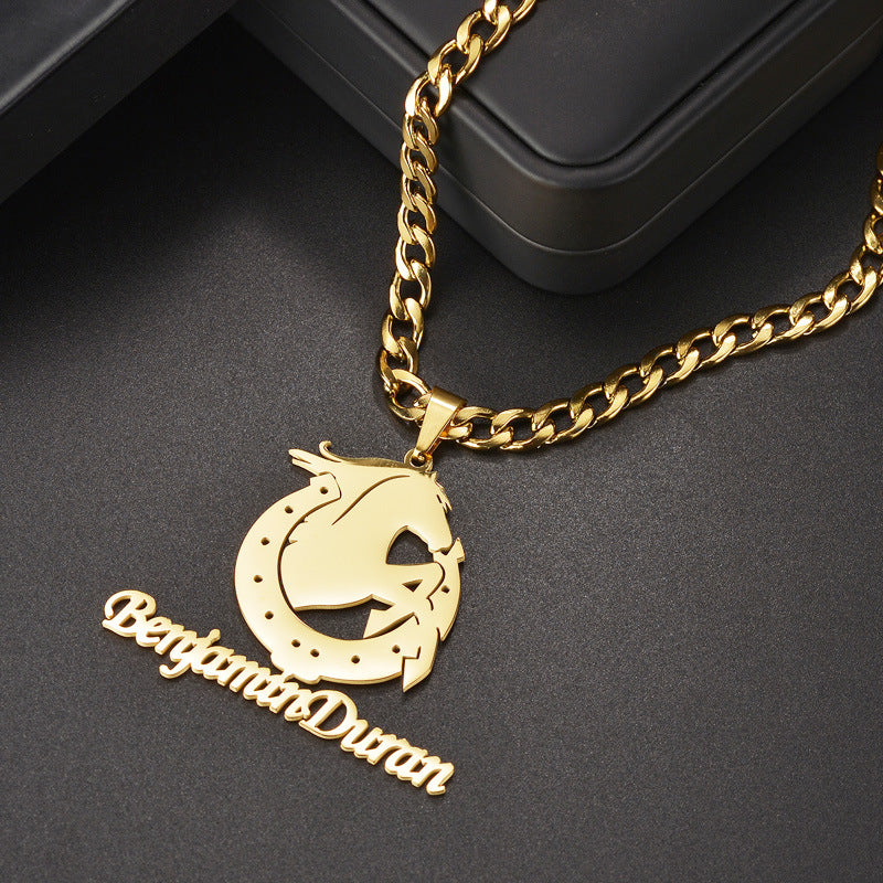Custom Horse Name Necklace Stainless Steel Personalized Jewelry - MERGE.DAY.1.FREESTYLE