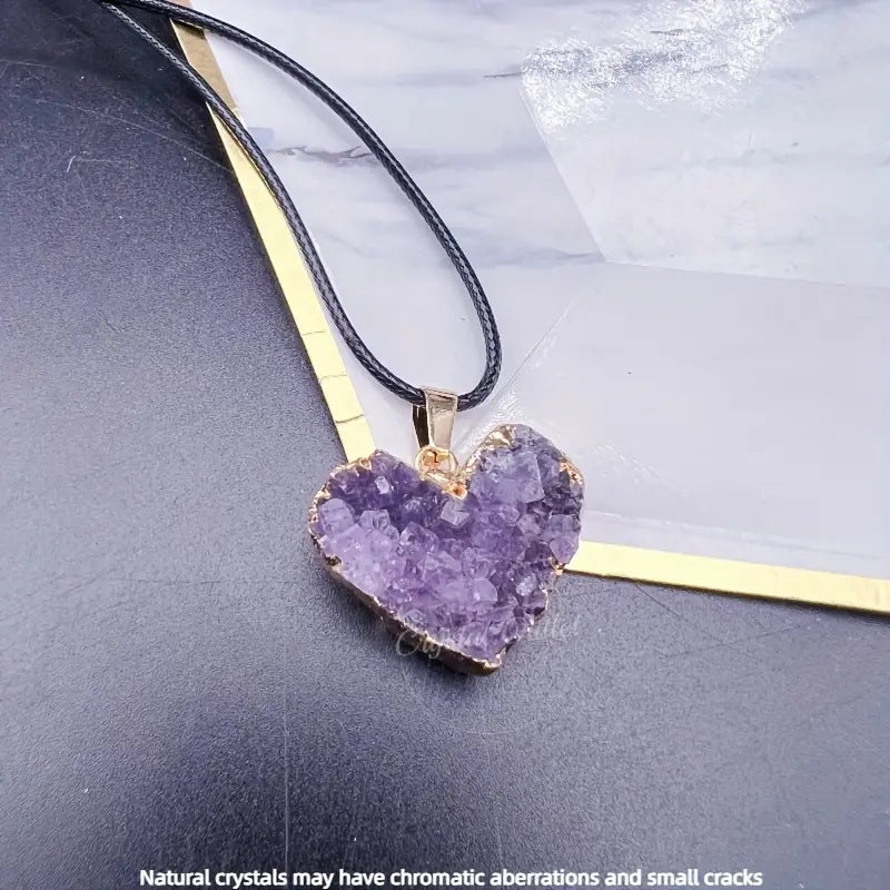 Amethyst Love Bezel Pendant Amethyst Teeth Hole Moon Peach Heart Shape Necklace - MERGE.DAY.1.FREESTYLE