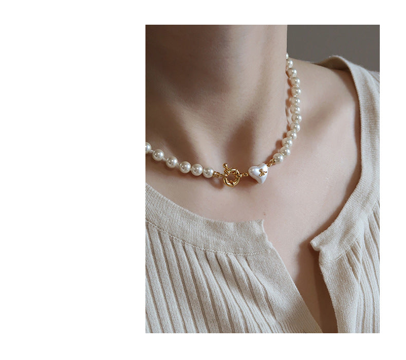 Women's retro heart pearl necklace clavicle chain - MERGE.DAY.1.FREESTYLE