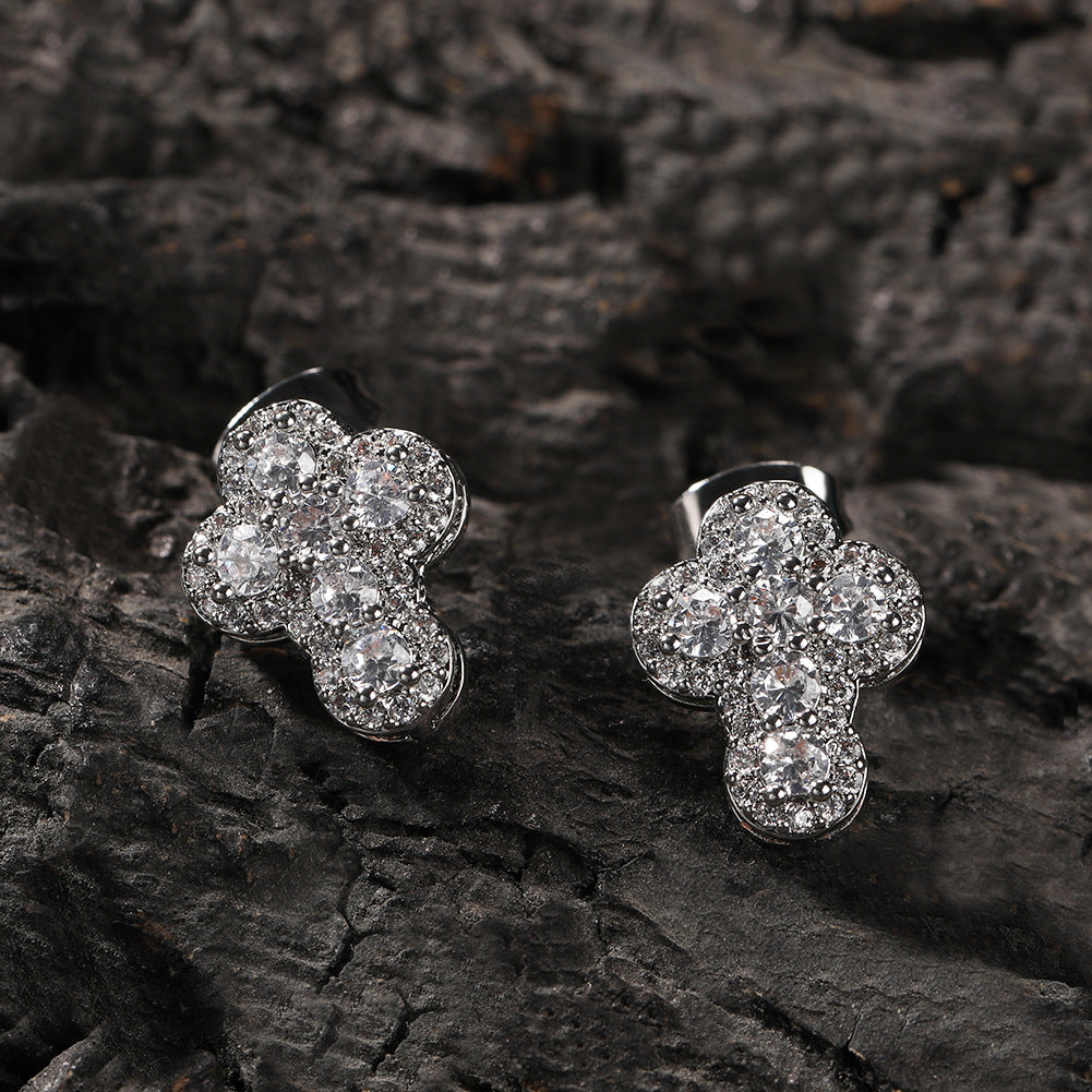 Hip-hop fashion diamond-encrusted cross stud earrings - MERGE.DAY.1.FREESTYLE