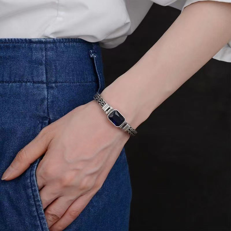 Hand-woven aquamarine silver bracelet - MERGE.DAY.1.FREESTYLE