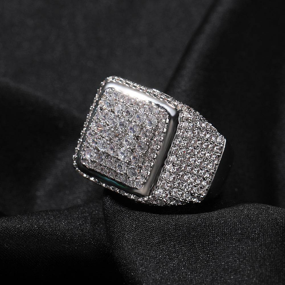 Hip-hop large square ring with zircon - MERGE.DAY.1.FREESTYLE
