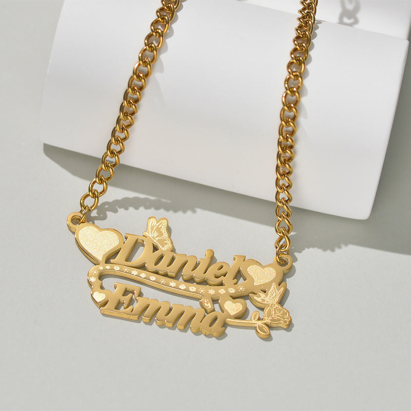 Love Butterfly Decorated Double Name Necklace Couple Gift - MERGE.DAY.1.FREESTYLE